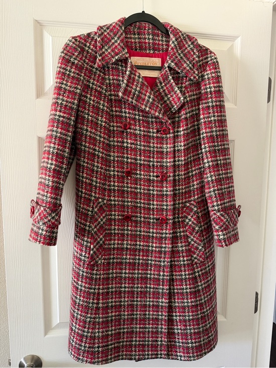 Pendleton Jackets & Blazers - Pendleton Red & Cream Houndstooth Wool Double-Breasted Pea Coat